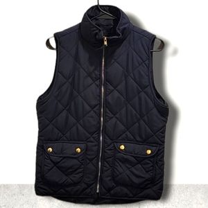 Quinn Quilted Puffer Vest in Navy Blue with Gold Detail